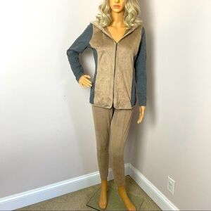 Bylyse Faux Leather Set | Pants & Jacket | Petite Small | Tan/Blue